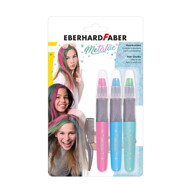 Tizas para el pelo Eberhard Faber metalizados. Set de 3