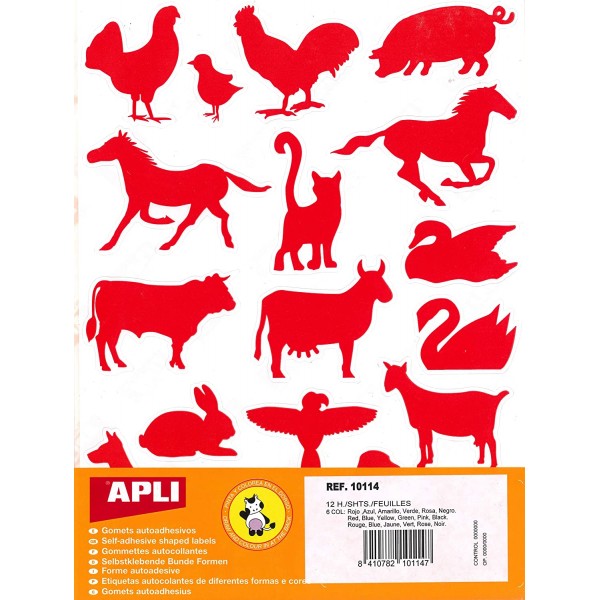 Sobre gomets Apli 10114 animales granja