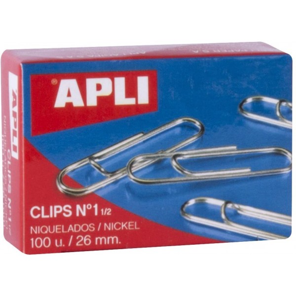 Caja 100 clips niquelados Apli n. 1,5