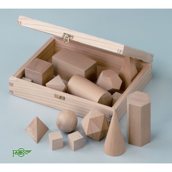 Caja cuerpos geometricos madera 15 pzas. 4 cm.