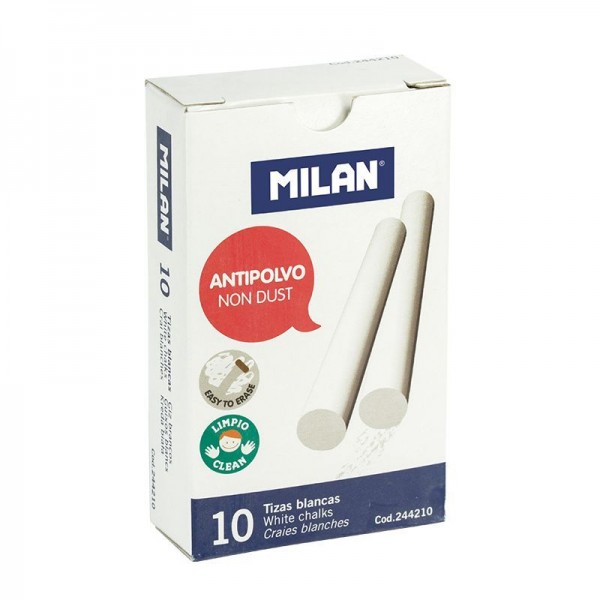 Caja 10 tizas Milan antipolvo blancas (100 TIZAS)