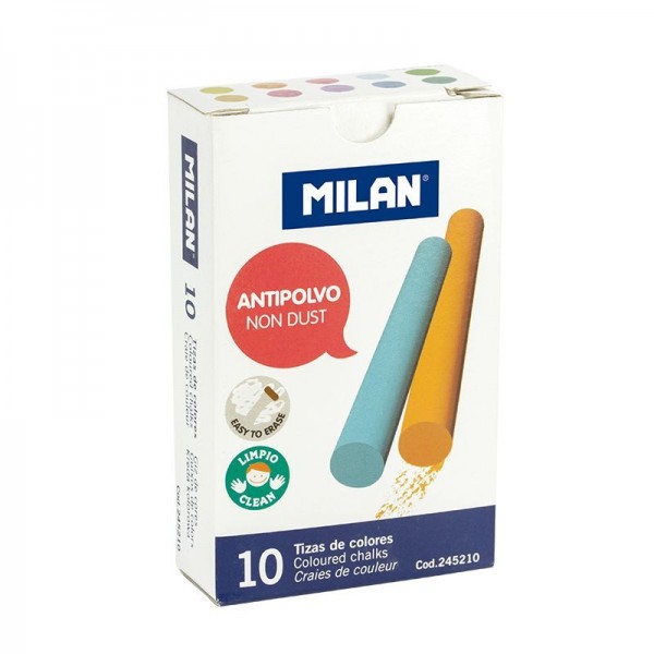 Caja 10 tizas Milan antipolvo de colores (100 TIZAS)