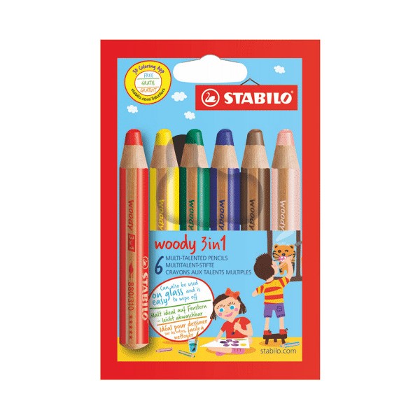 Estuche 6 lapices Stabilo Woody 3 en 1 Colores sur