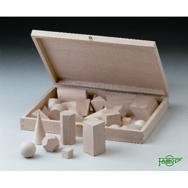 Caja cuerpos geometricos madera 28 pzas. 4 cm.